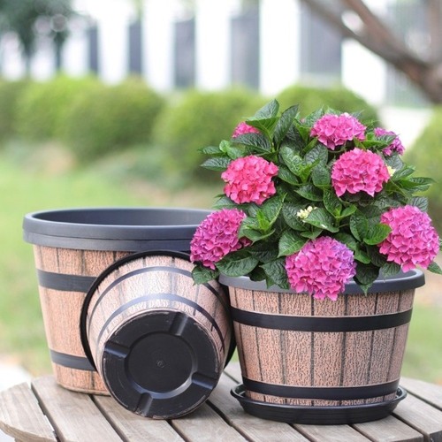 Plastic barrel flowerpot - plastic,