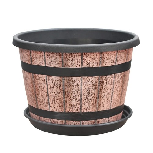 Round barrel plant pot with - barrel,