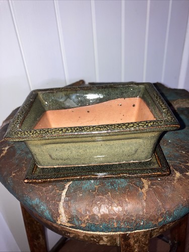 Green glazed ceramic - green, bonsai